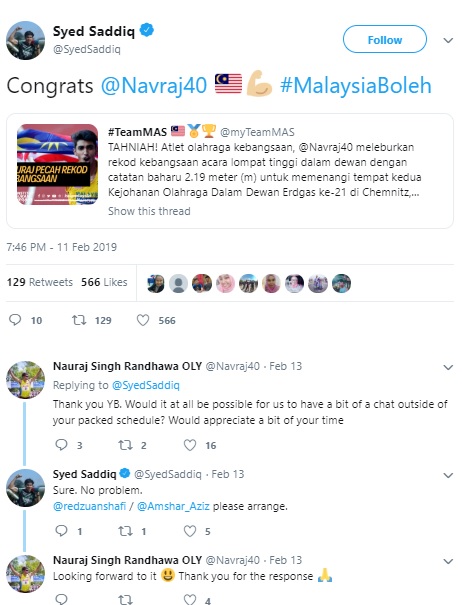 Syed Saddiq's tweet