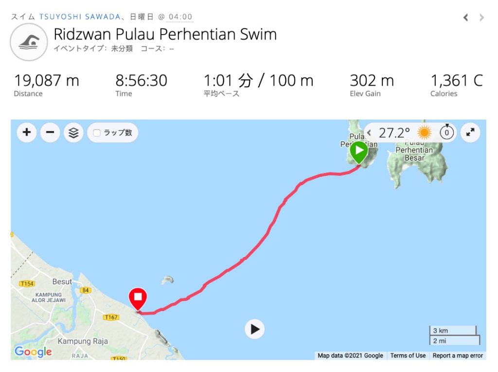 Route of Perhentian Channel Solo Swim