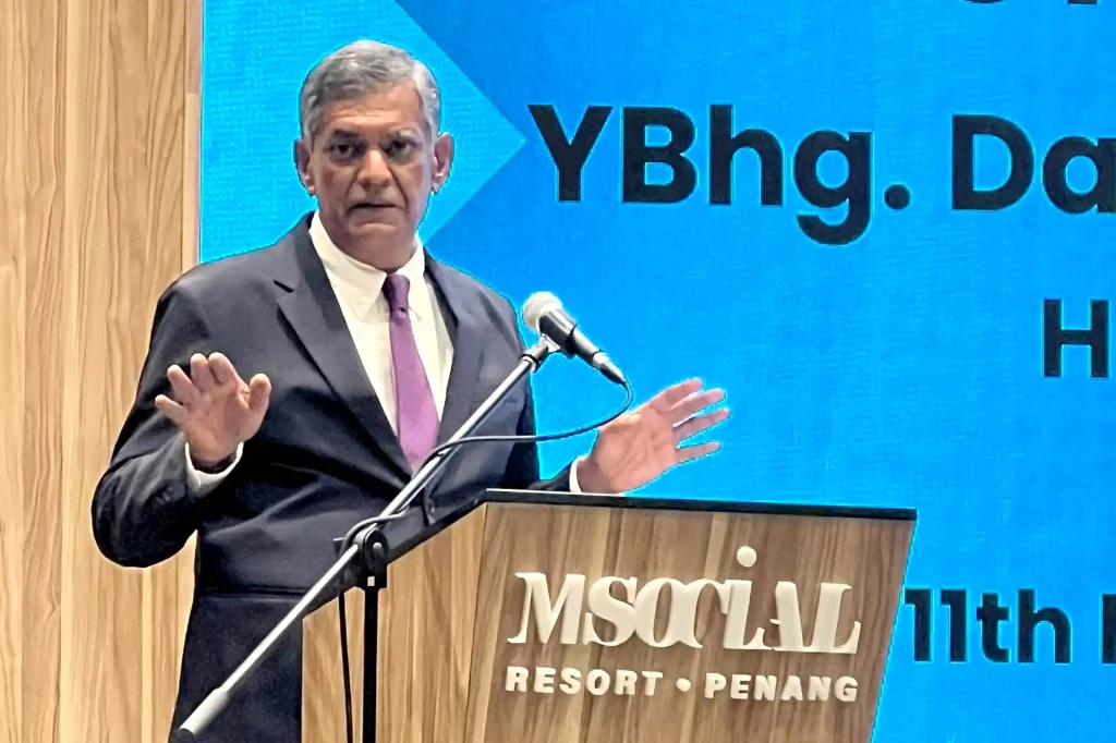Criminologist Datuk Dr P. Sundramoorthy speaking at the launch of the 11th Forum on Crime and Policing in Penang on Sept 11, 2025.